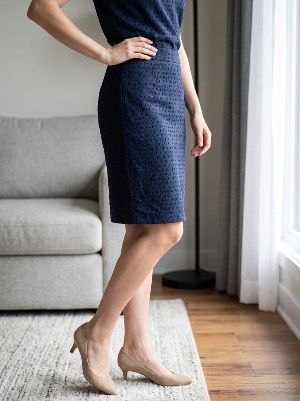 Talbots Navy Eyelet Pencil Skirt – Classic Tailored Silhouette